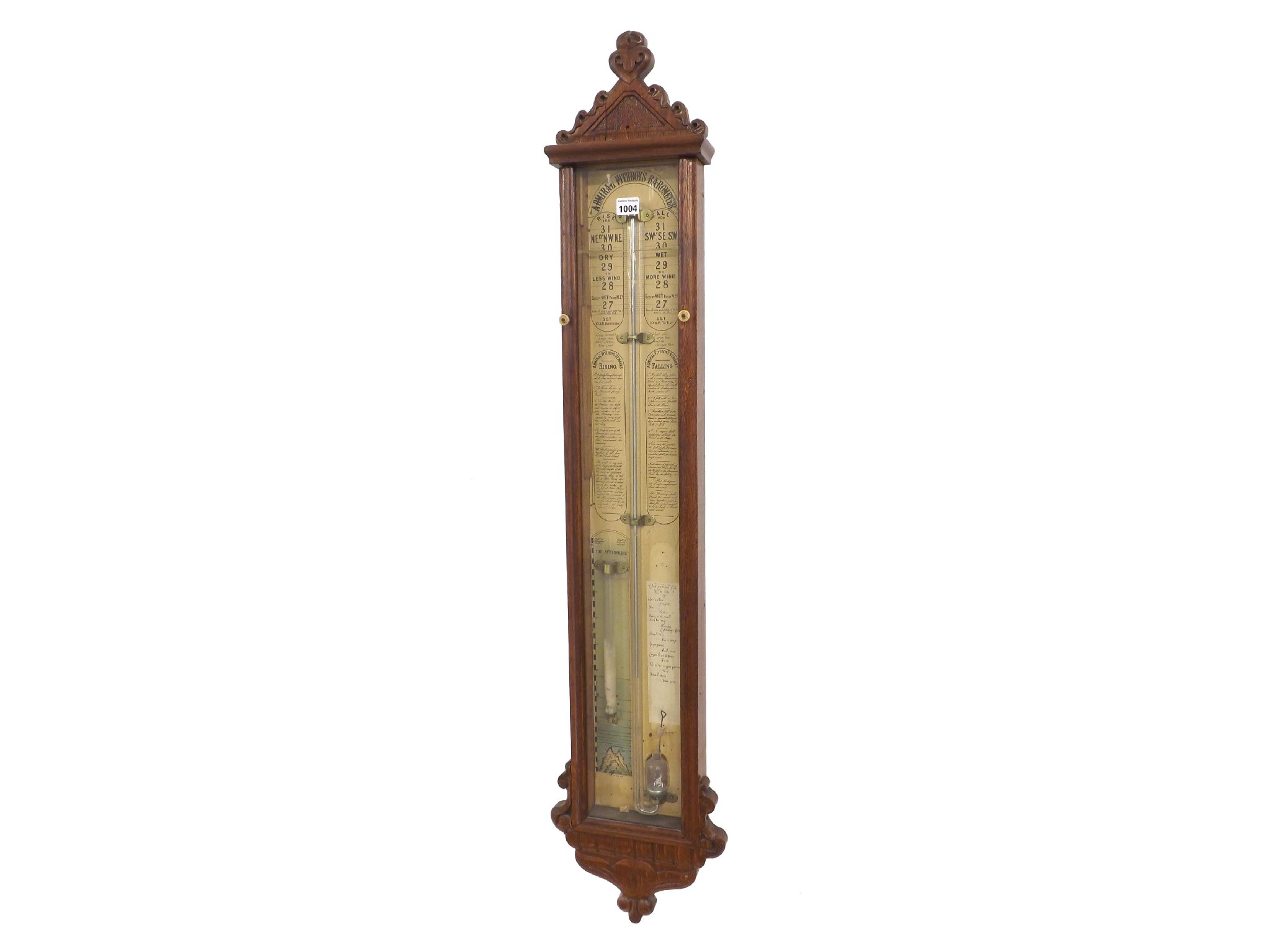 Appraisal: Admiral Fitzroy barometer within an oak glazed case carved with