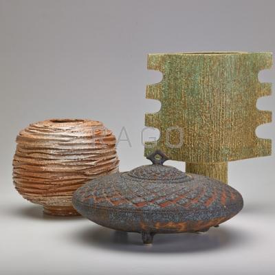 Appraisal: CHARLES GLUSKOTER ETC Three stoneware vessels two by Charles Gluskoter