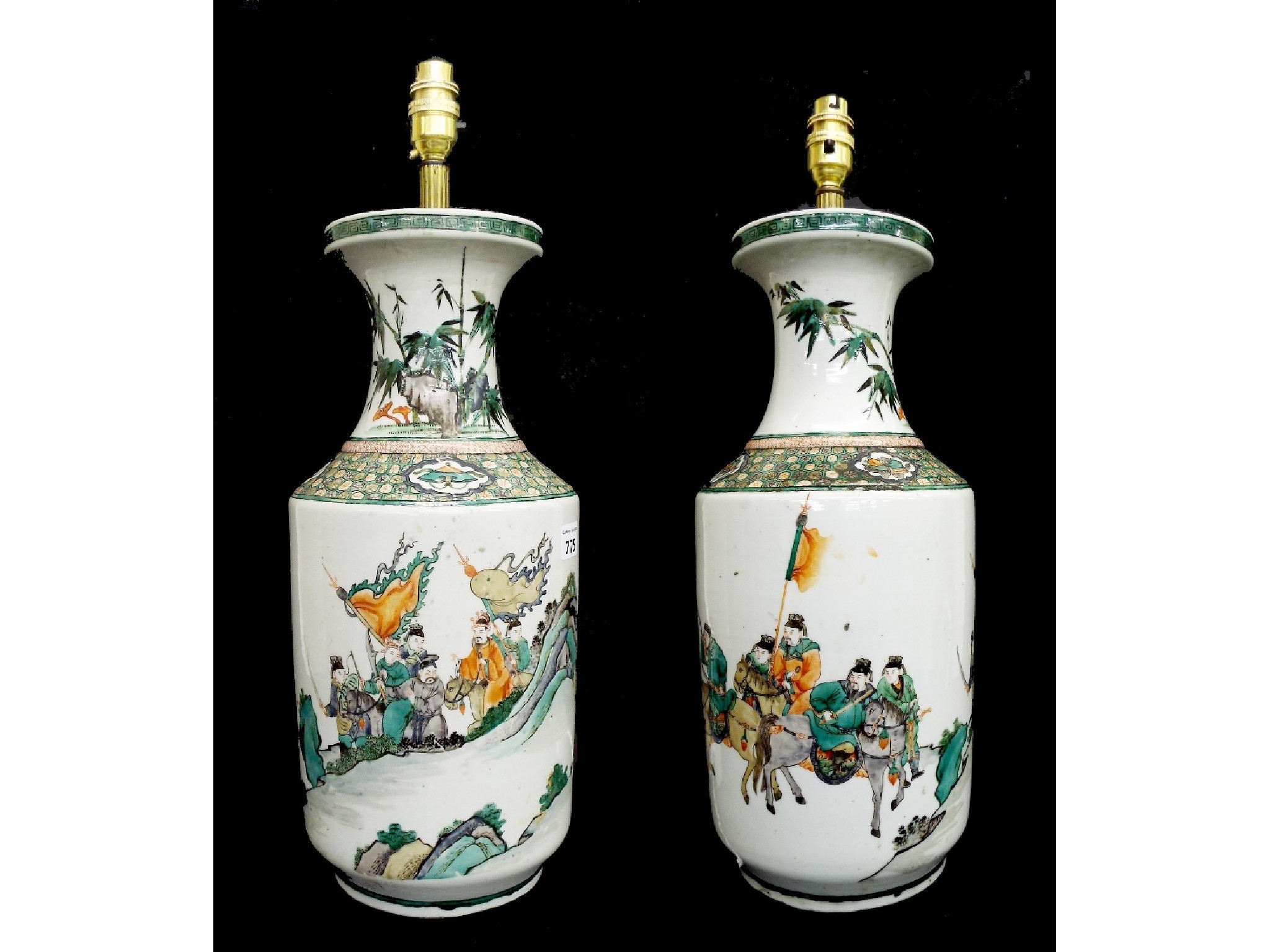 Appraisal: Pair of th century Chinese famille vert baluster vases converted