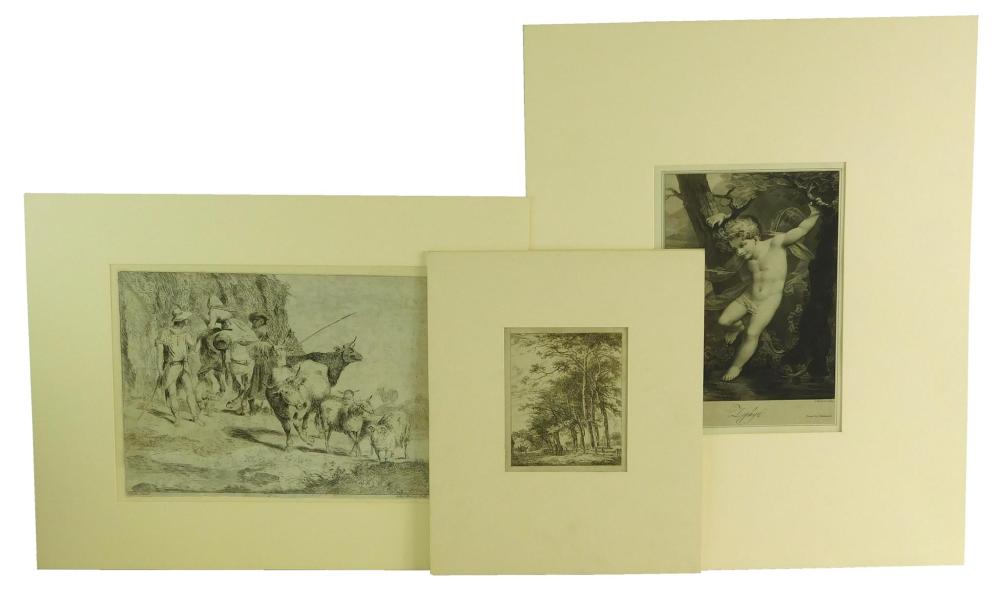 Appraisal: Three prints Bernardo Zilotti Venice - Farm workers haying steer