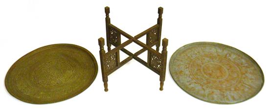 Appraisal: ASIAN two th C Indian metal trays one on stand