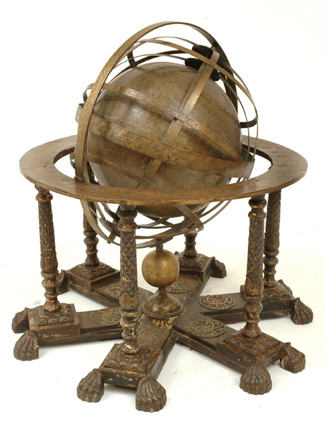 Appraisal: A SUPERB AND RARE INDIAN BRONZE SPHERICAL ASTROLABE The central