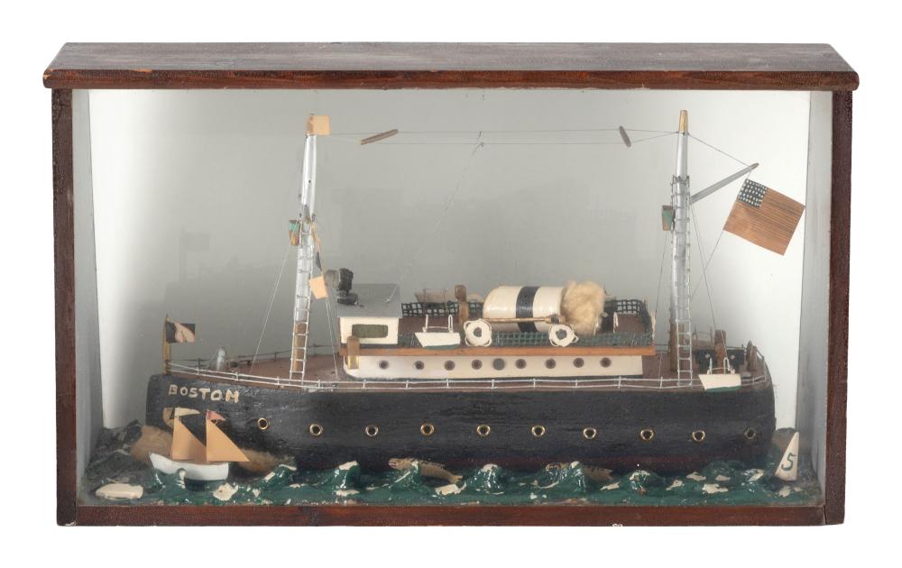 Appraisal: PRIMITIVE MARITIME SHADOW BOX MODEL OF THE VESSEL BOSTON TH