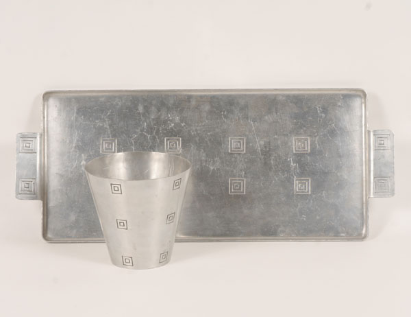 Appraisal: Palmer Smith Modernist aluminum tray and ice bucket repeating rectangular