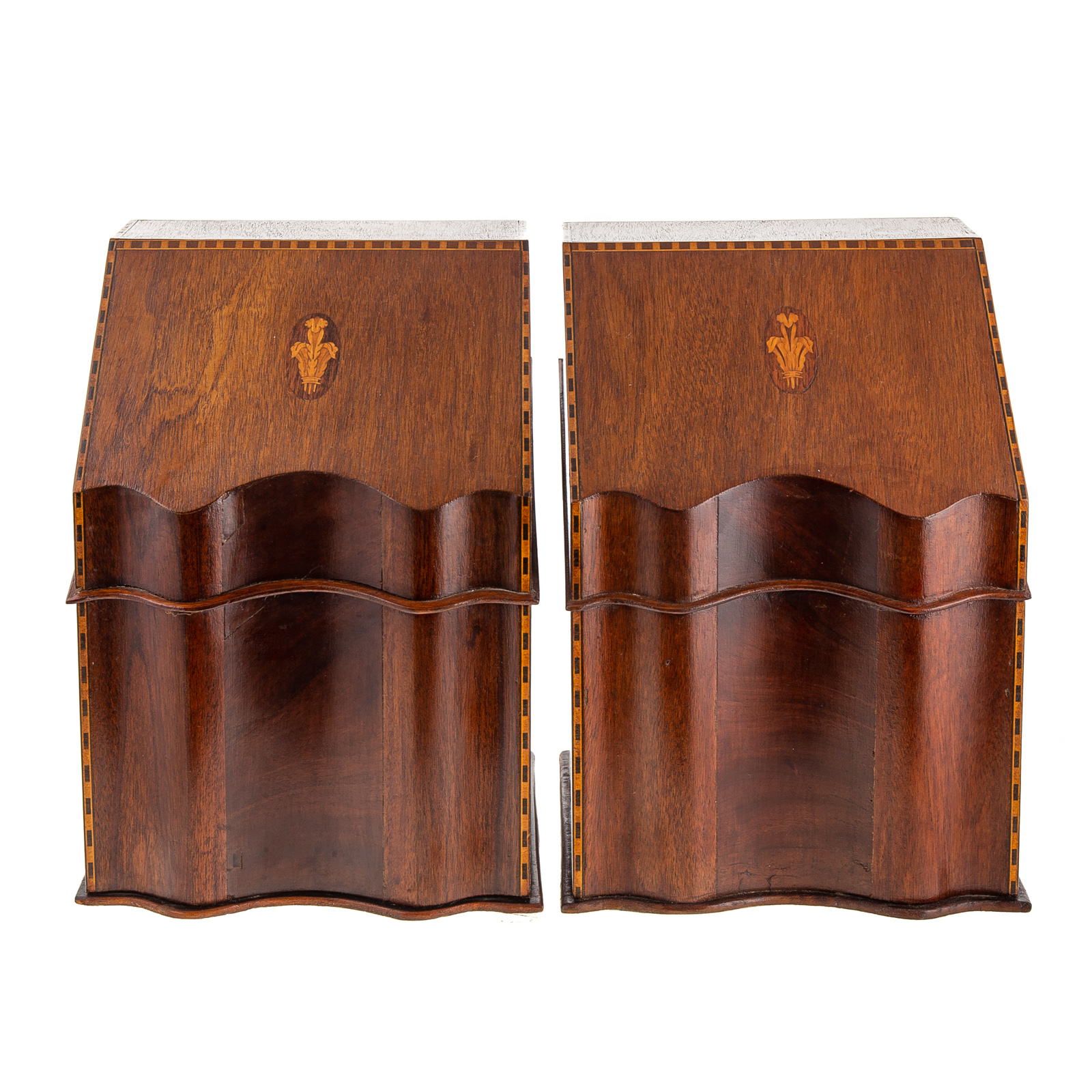 Appraisal: PAIR OF FEDERAL STYLE MAHOGANY KNIFE BOXES Centennial serpentine form