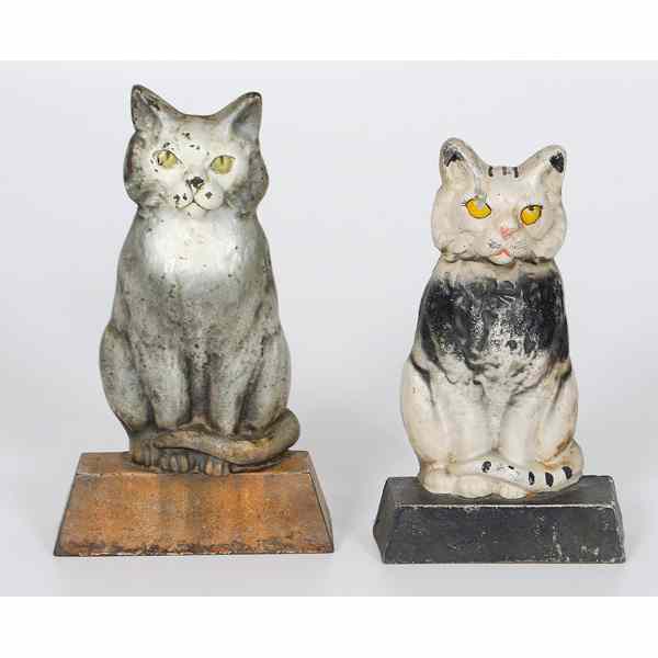 Appraisal: Cast Iron Painted Cat Doorstops American two painted cast iron