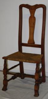 Appraisal: Queen Anne maple Spanish foot chairs with carved crest rush