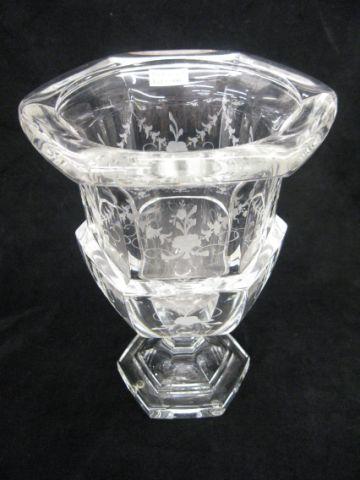 Appraisal: Tiffany Crystal Vase fine etched florals signed excellent