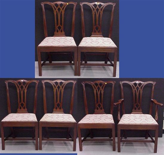 Appraisal: Six Nathan Margolis dining chairs Chippendale style one armchair five