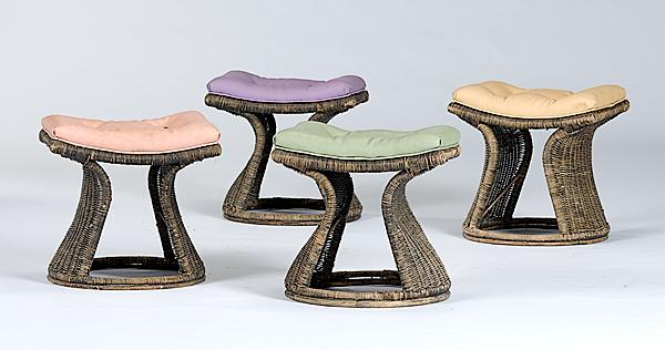 Appraisal: HONG KONG RUSH STOOLS th century Four wicker base stool