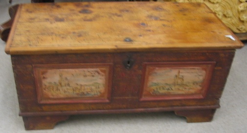 Appraisal: LIFT-TOP PINE IMMIGRANT CHEST Hungarian th century elements having a