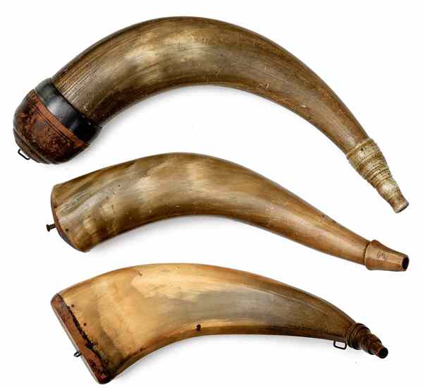 Appraisal: U S Powder Horns Lot of Three Three rifle horns