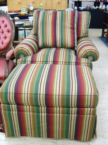 Appraisal: STRIPED CHAIR W OTTOMAN - HENDREDON