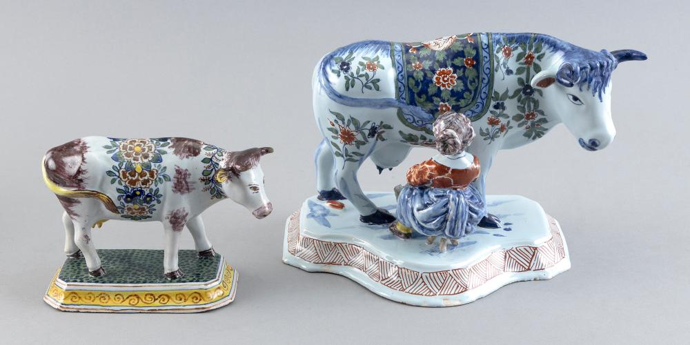 Appraisal: TWO DELFT COW FIGURES TH CENTURY LENGTHS AND TWO DELFT