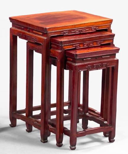 Appraisal: Set of Three Chinese Rosewood Nesting Tables each of rectangular