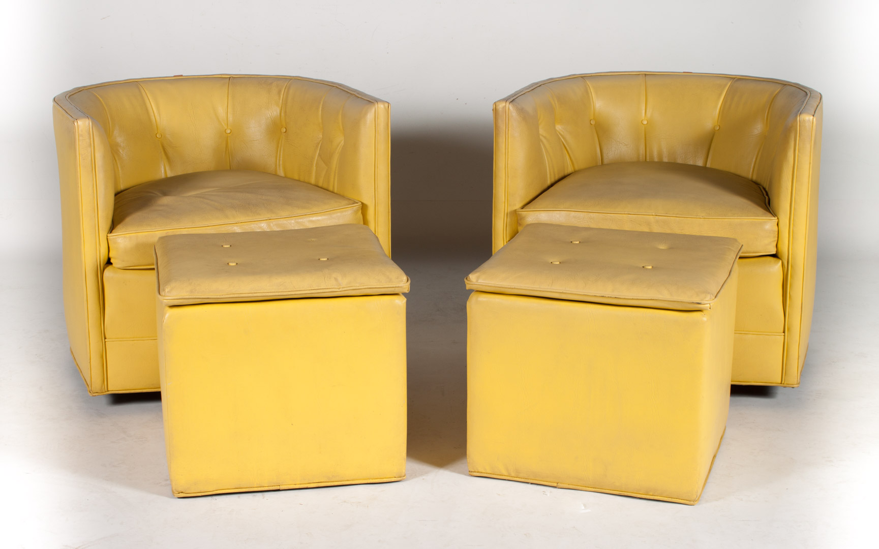 Appraisal: Pr Schoonbeck Henredon tub chairs ottomans circa yellow vinyl upholstered