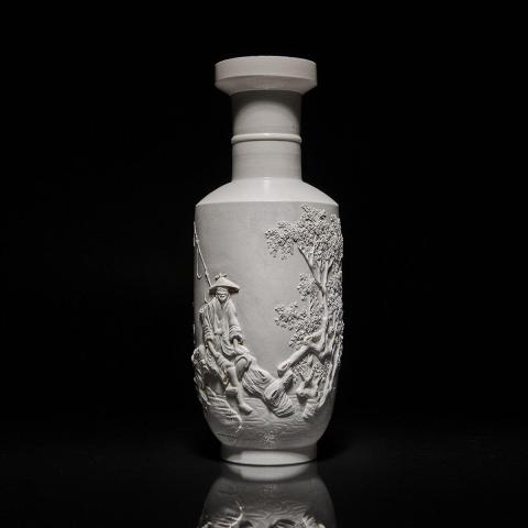 Appraisal: A Fine and Rare Biscuit Glazed Fisherman Vase WANG BINRONG