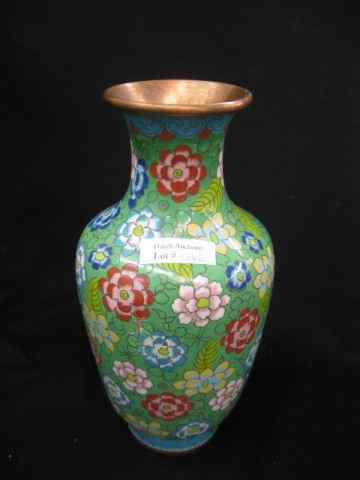 Appraisal: Chinese Cloisonne Vase overall floral green field '' excellent