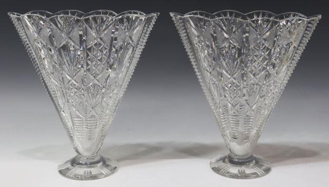 Appraisal: pair Cut glass fan-shaped vases possibly American Brilliant period early