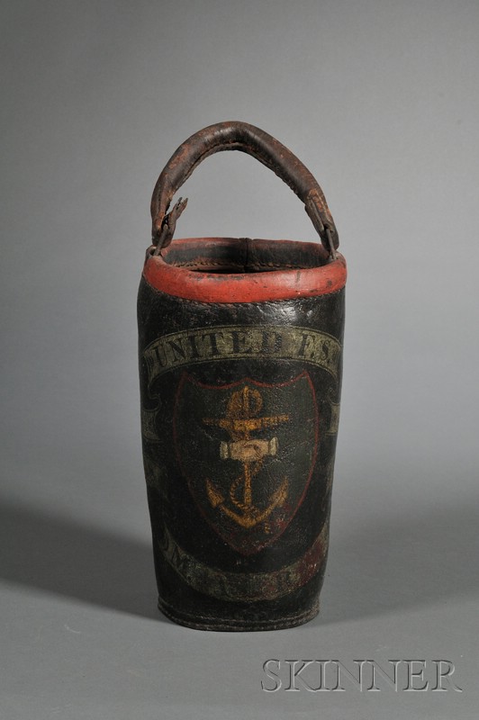 Appraisal: Painted Leather Fire Bucket America early th century painted black