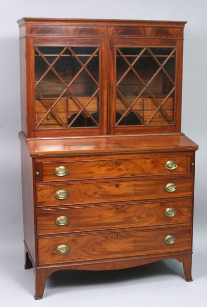 Appraisal: Federal figured mahogany secretary with mullioned doors h x w