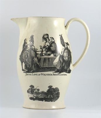 Appraisal: A large creamware jug printed with three licentious couples at