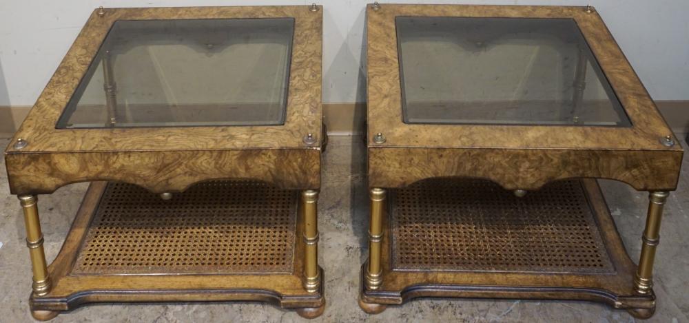 Appraisal: PAIR OF REGENCY STYLE BRASS FRUITWOOD AND SMOKY GLASS INSET