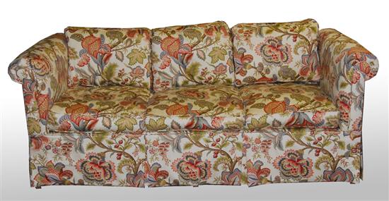 Appraisal: CUSTOM MADE UPHOLSTERED THREE CUSHION DOWN FILLED SOFA length inches