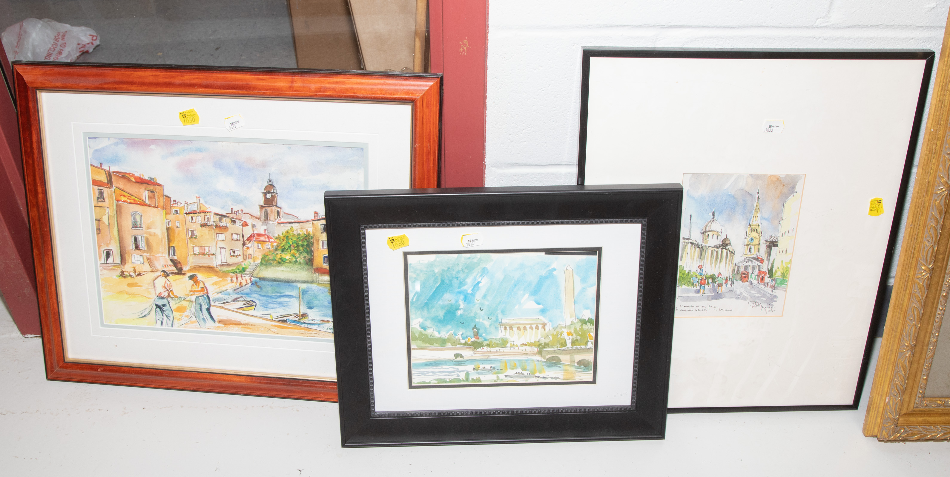 Appraisal: THREE FRAMED WATERCOLORS Including an unsigned view on the Mall