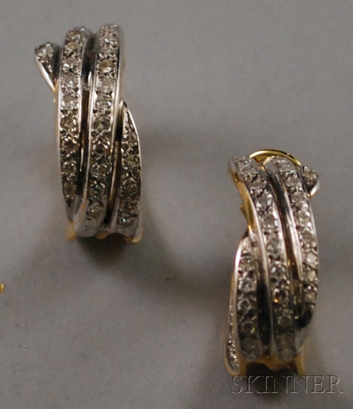 Appraisal: kt Bicolor Gold and Diamond Hoop Earrings approx cts total