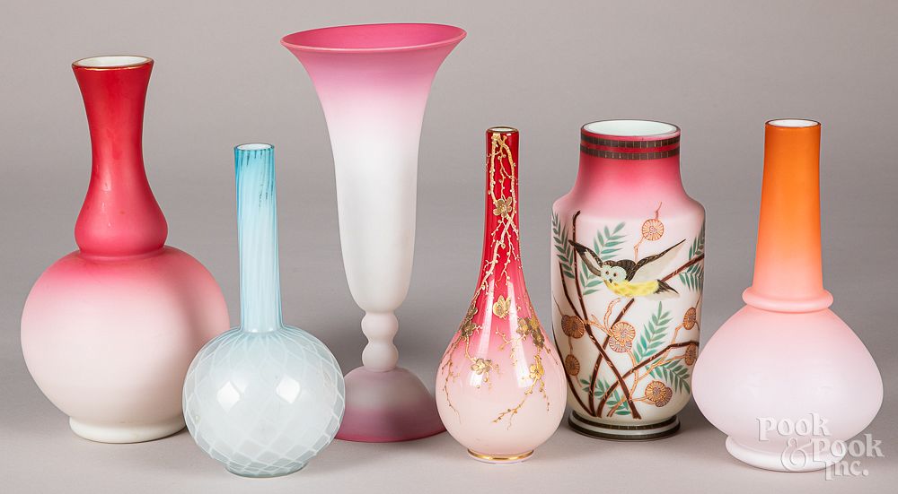 Appraisal: Six art glass vases Six art glass vases to include