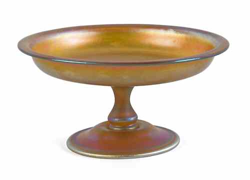 Appraisal: Tiffany Favrile glass gold iridescent compote signed on base h