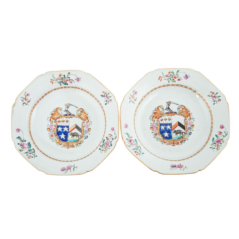 Appraisal: Pair Chinese Export Armorial Plates Circa bearing the Arms of