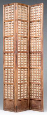 Appraisal: Three panel folding screen pegged and mortise construction with capiz