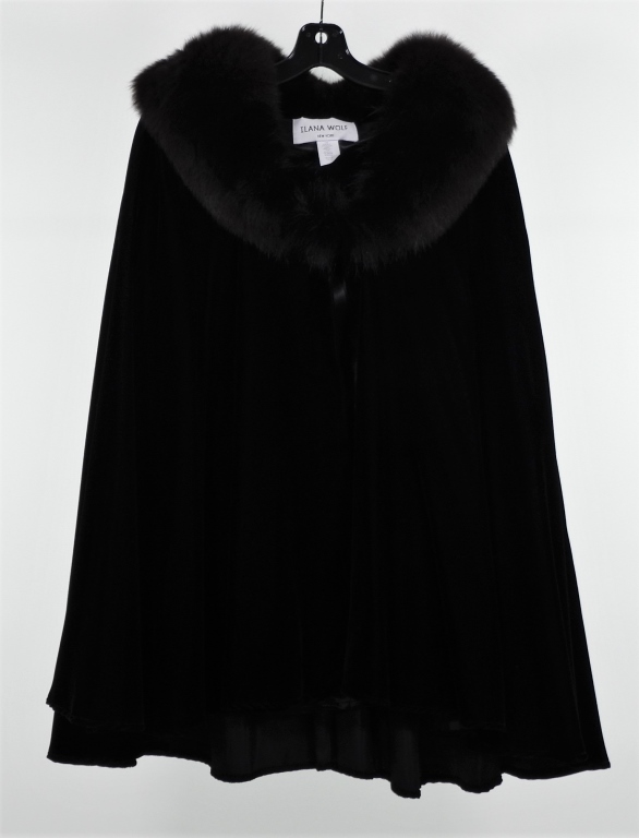 Appraisal: ILANA WOLF VELVET FUR WINTER CAPE Black velvet cape with