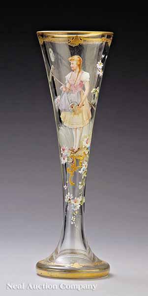 Appraisal: An Antique Moser Enamel and Gilt Vase trumpet-form with a