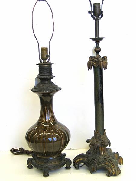 Appraisal: Two French table lamps th century The first Asian style