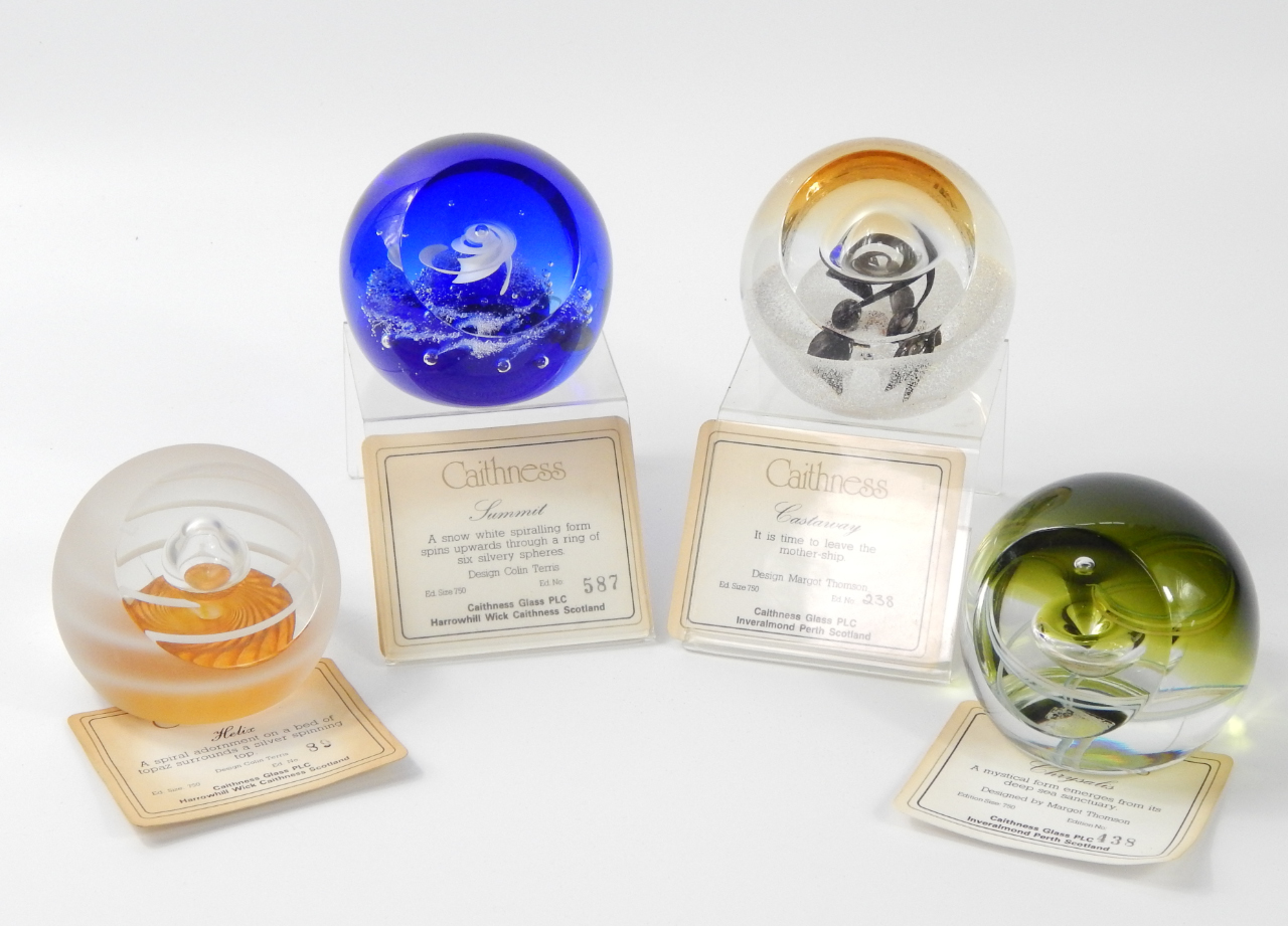 Appraisal: Caithness glass paperweights limited edition comprising Helix Sammit Castaway and