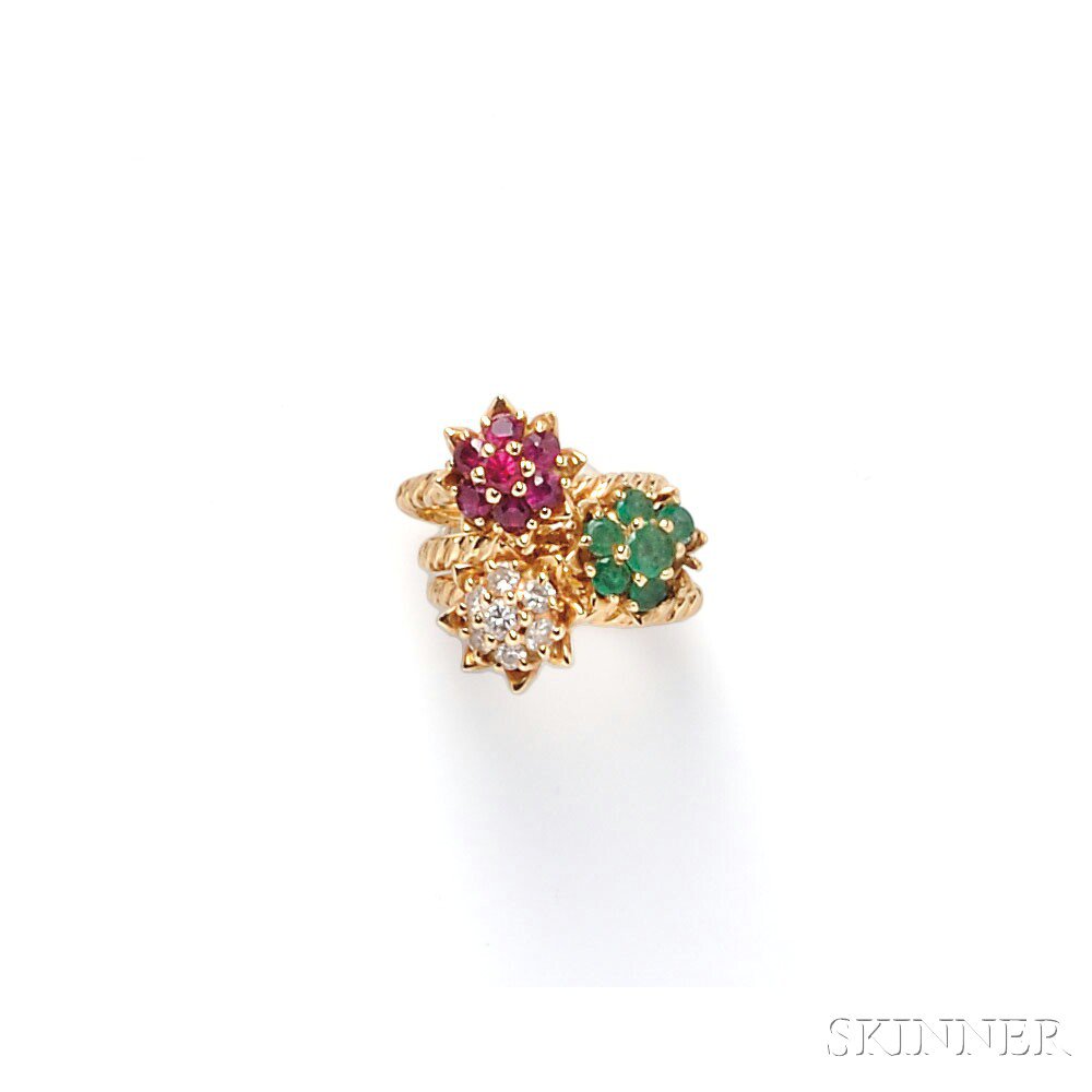 Appraisal: Set of Three kt Gold Gem-set Tulip Rings set with