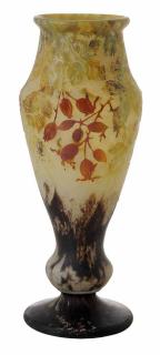 Appraisal: Tall Daum Nancy Cameo Glass Vase with Leaves and Berries