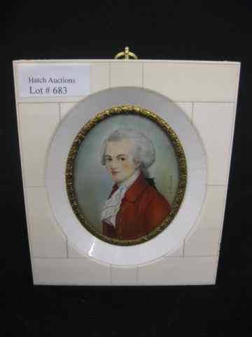 Appraisal: Miniature Painting on Ivory of Mozart artistsigned oval image area