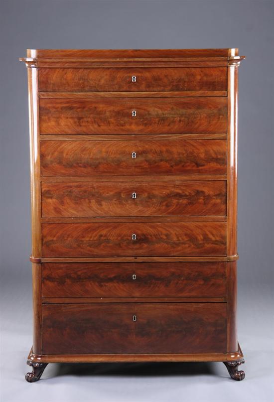 Appraisal: BIEDERMEIER CHEST-ON-CHEST th century in two parts mahogany and burl