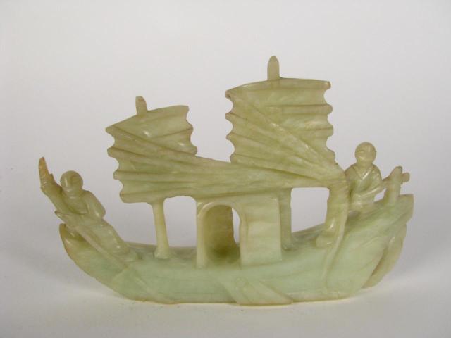 Appraisal: Vintage oriental carved jade sailing vessel with two figures aboard