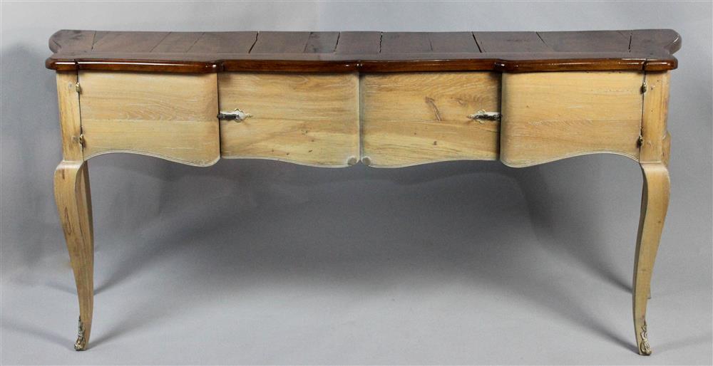 Appraisal: FRENCH PROVINCIAL STYLE WALNUT AND COLOR WASHED SERPENTINE CONSOLE the