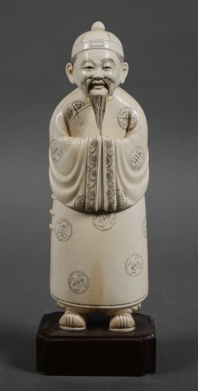 Appraisal: Finely carved ivory figure of an Chinese elder with a