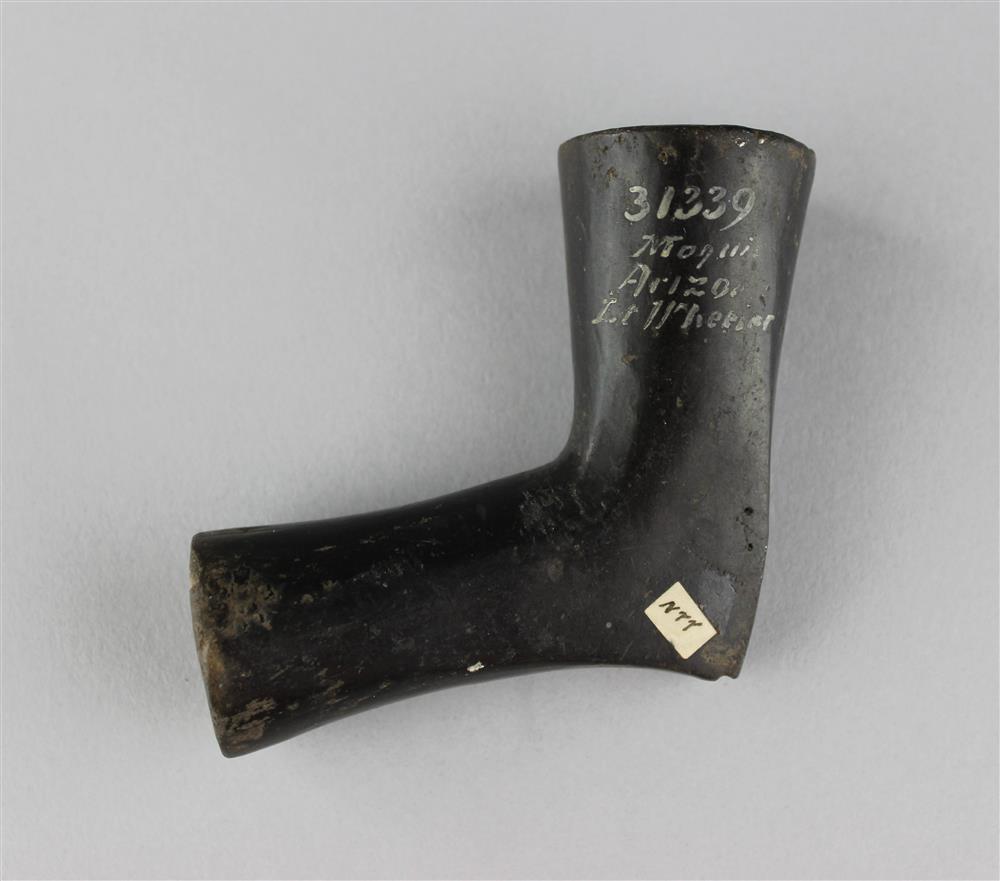 Appraisal: BLACK POTTERY ELBOW PIPE CA with old inscription Mogui Arizona