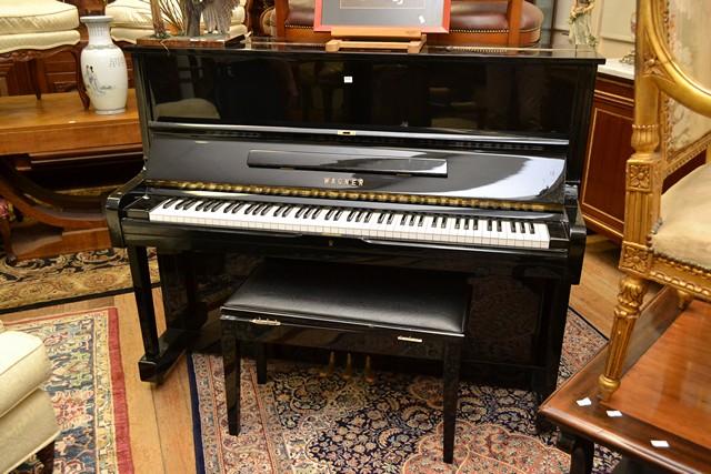 Appraisal: BLACK LAQUERED WAGNER UPRIGHT PIANO WITH MATCHING STOOL BLACK LAQUERED