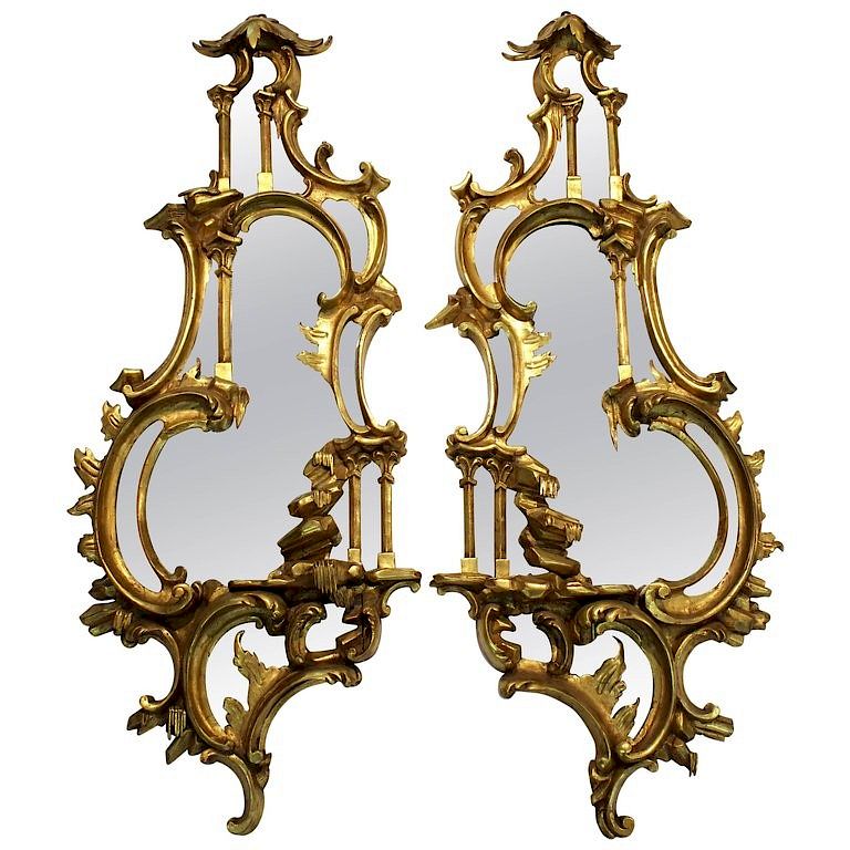 Appraisal: Chinese Chippendale Gilt Carved Wood Mirrors Pair Pair of Chinese