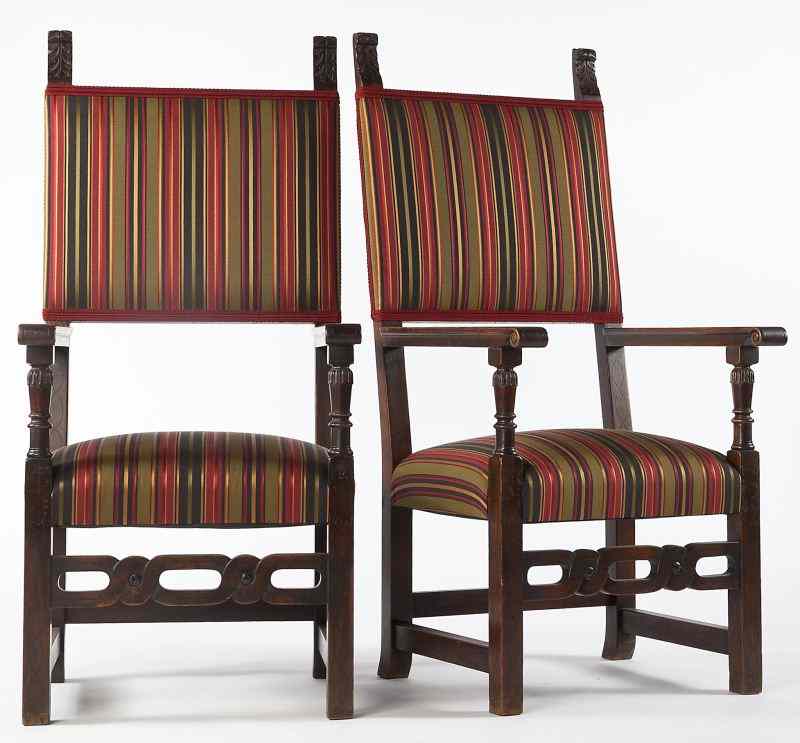 Appraisal: Pair of Spanish Colonial Arm Chairs th century walnut acanthus