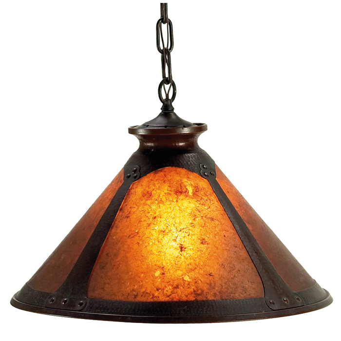 Appraisal: Benedict Studios hanging fixture attribution riveted hammered copper shade with